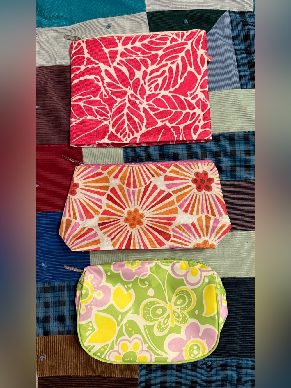 Clinique Pink and Cream Floral Canvas Cosmetic Pouches (Set of 3)